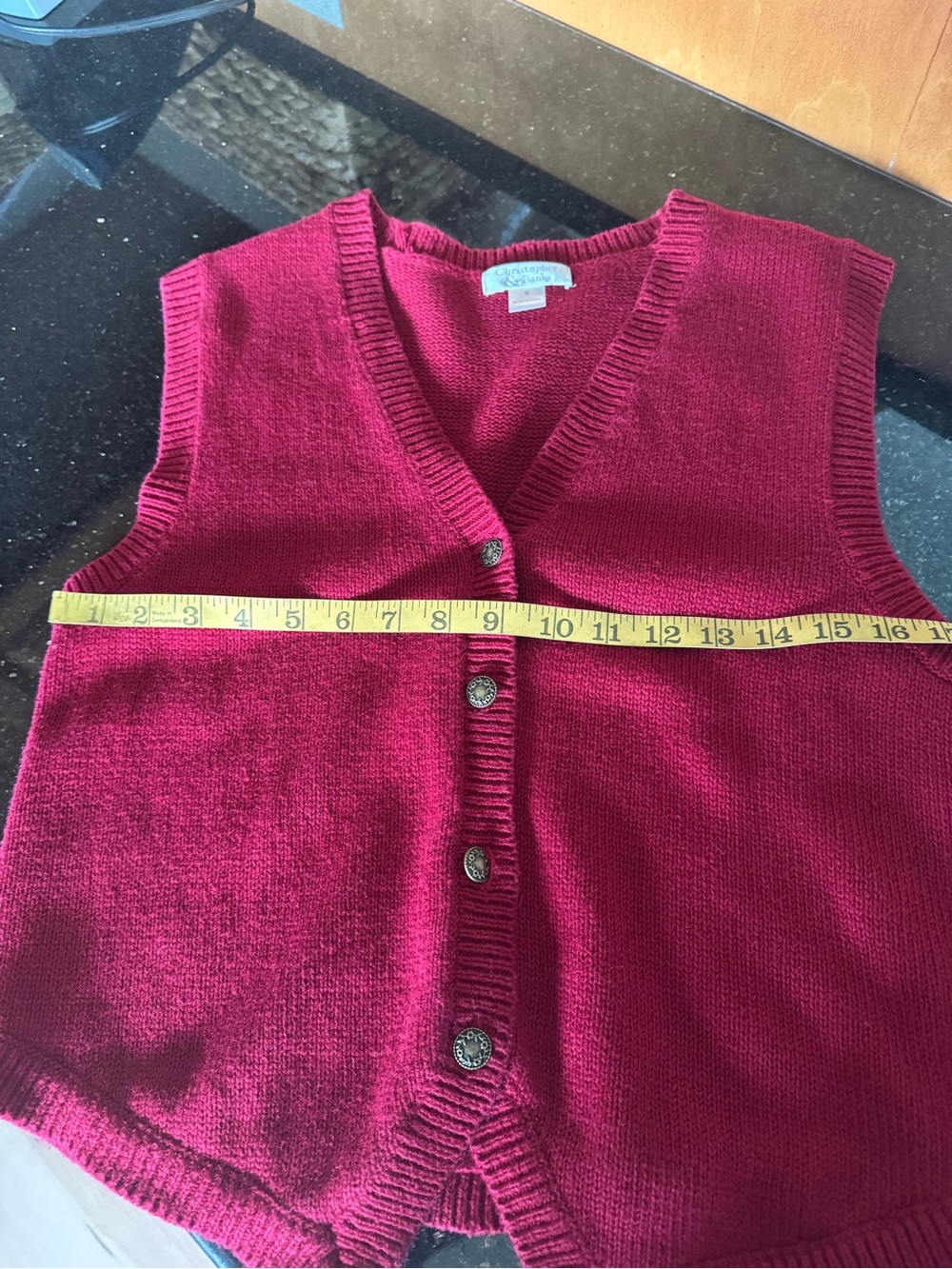 Vtg! C&B V-Neck Red Button Front Women's Sweater Vest - Picture 6 of 8